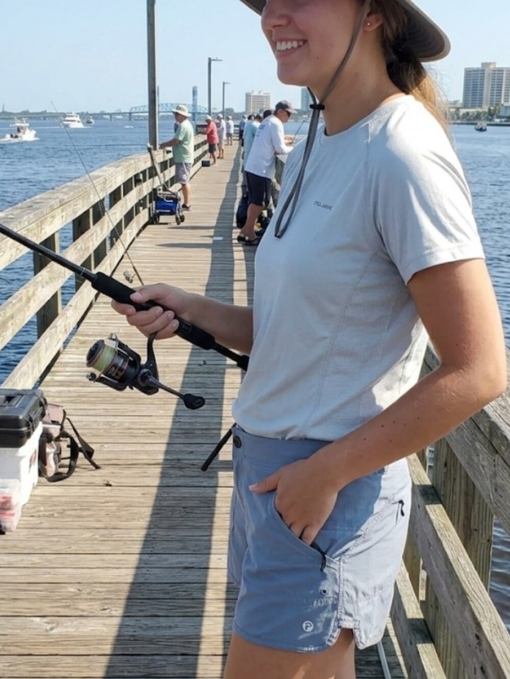 ​Pelagic Women's Performance Fishing Shorts Grey Blue Quick Dry Water Repel